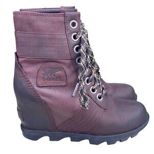 Sorel Women’s Lexie Maroon Leather Lace Up Wedge Ankle Boot Size 6